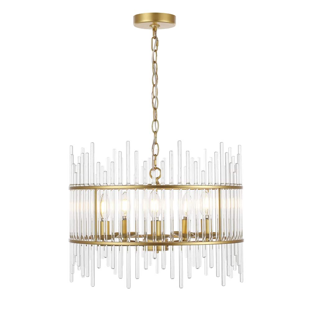 Gold finished Glass Rod Chandelier With 5 Light