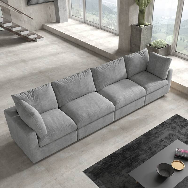 Minimalist Upholstered Cushion Sofa 4-Seater Chenille Modular Sectional Couch for Living Room