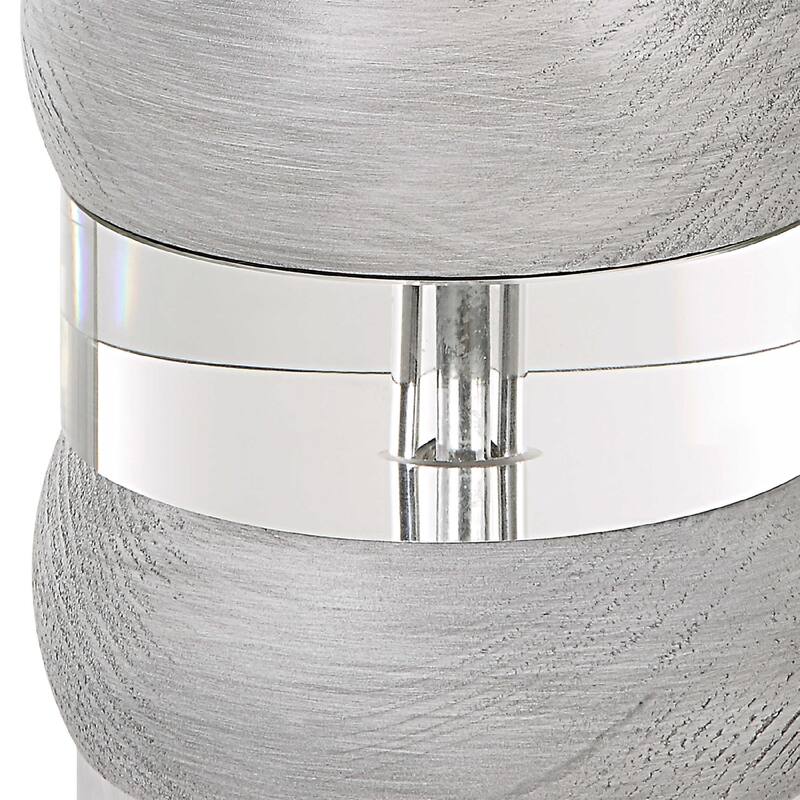 Stacked Thick Crystal Table Lamp with Drum Shade - 28" - White and Gray