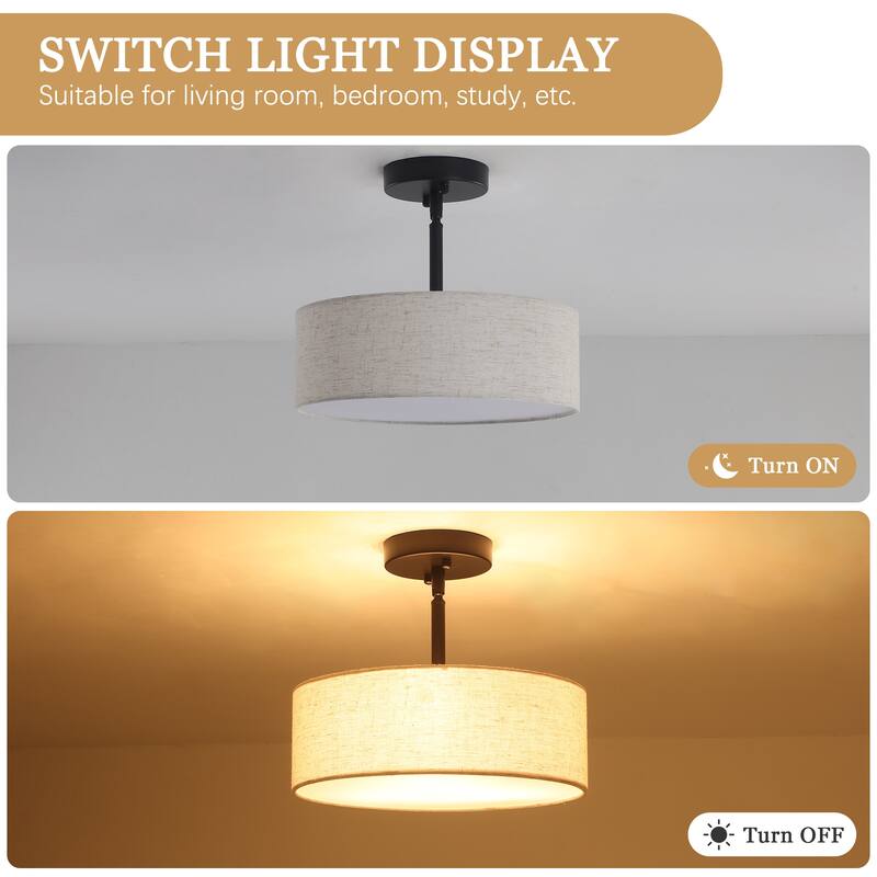 3-Light Classic Hanging Semi Flush Mount Ceiling Light Fixture with Rattan Cover for Kitchen Island