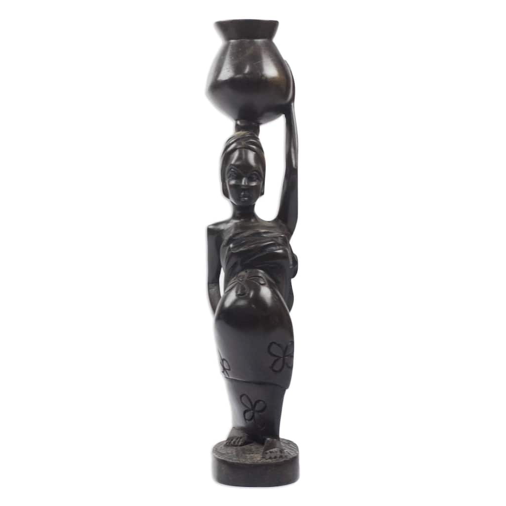 Novica Handmade Motherly Carrier Ebony Wood Sculpture