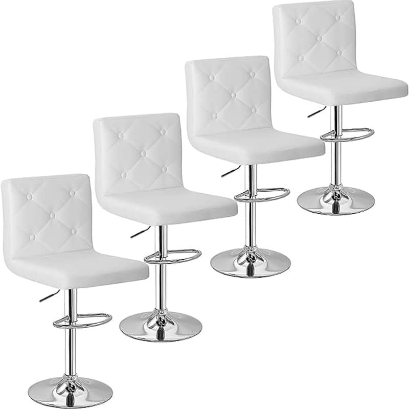 Javlergo 4 Pack 360° Swivel Bar Stools Adjustable PU Leather Stools with Diamond Tufted Back Curved Footrest