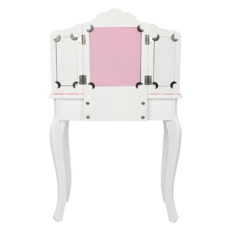 Three-Fold Mirror Single-Drawing Curved Foot Children Dressing Table Red Dots - 23.63 x 11.03 x 38.59