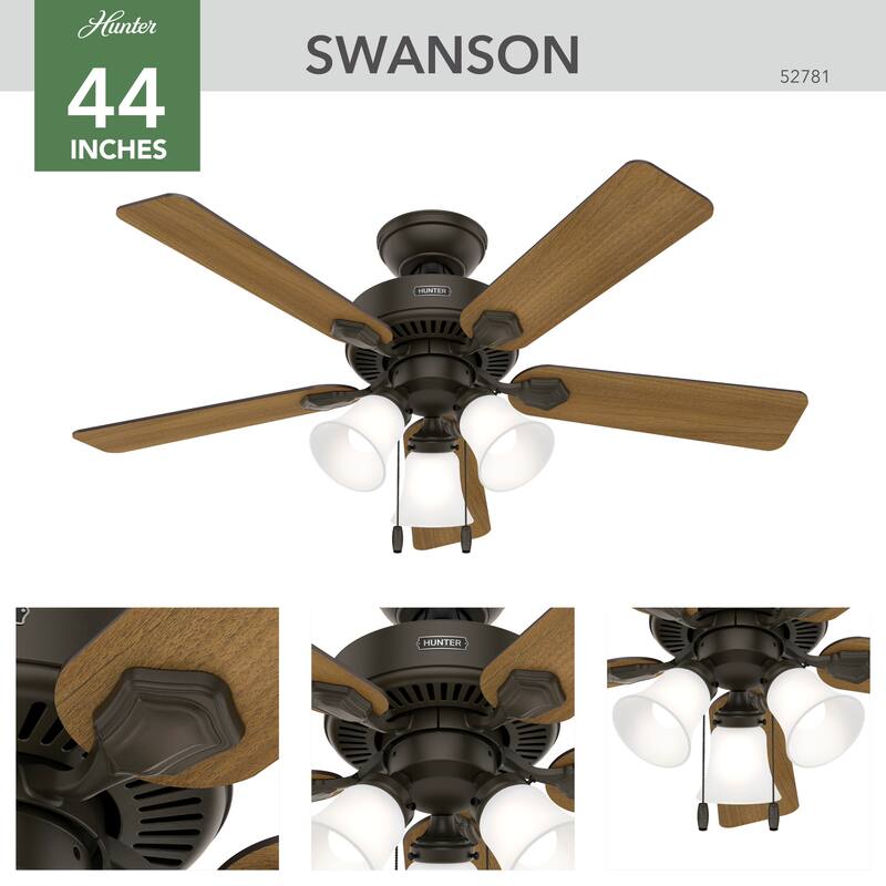 Hunter 44" Swanson Ceiling Fan with LED Light Kit & Pull Chain - Casual Traditional - 4 Speed DC Motor - ENERGY STAR!