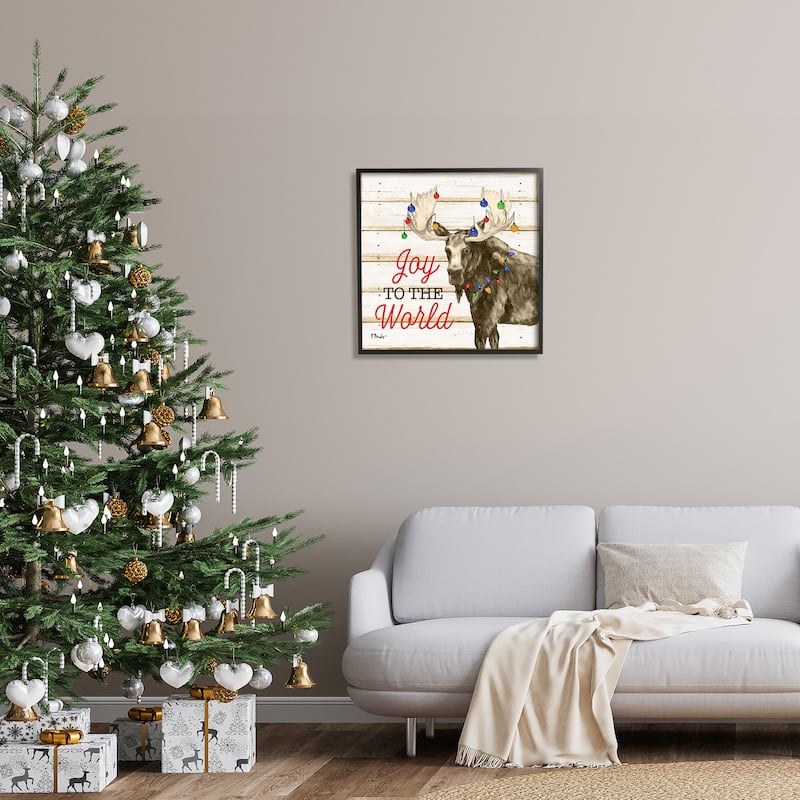 Stupell Moose with Festive Lights Framed Giclee Art Design by Paul Brent