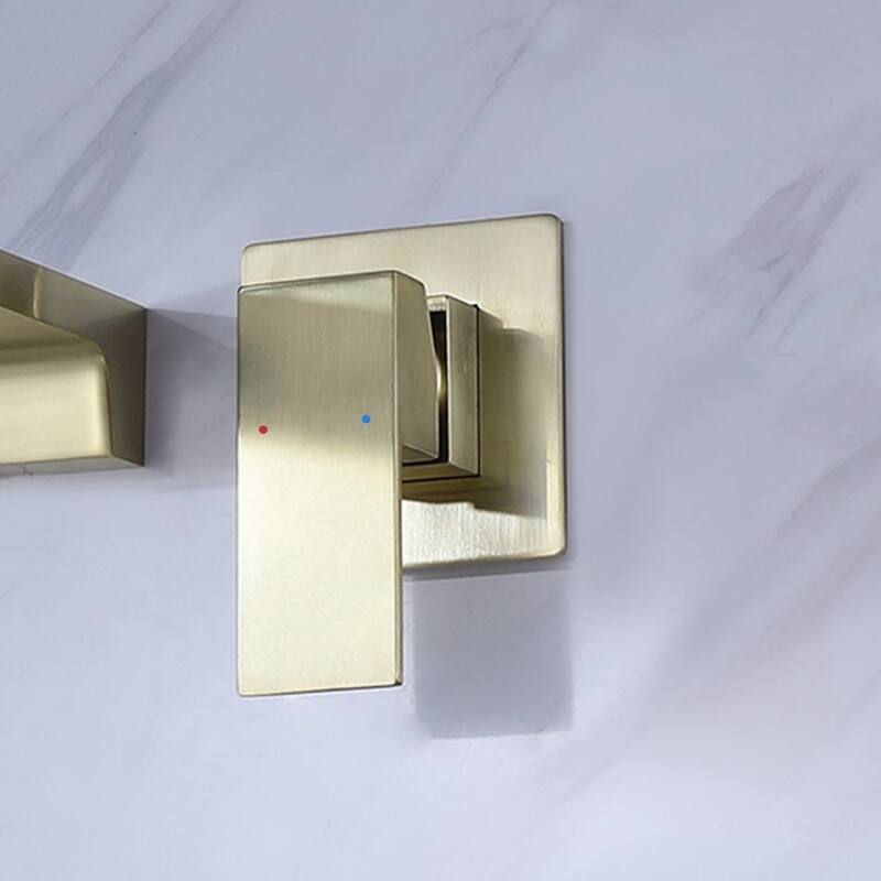 Wall Mount Bathoom Faucet Waterfall Brushed Gold Bathroom Sink Faucet Single Handle Modern 2 Holes Basin Vanity Taps With Valve