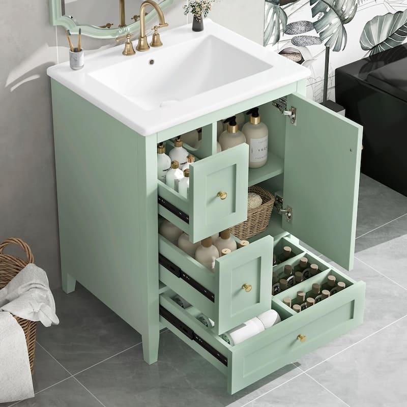 24-Inch Bathroom Vanity with Storage, Adjustable Shelf, Removable Dividers
