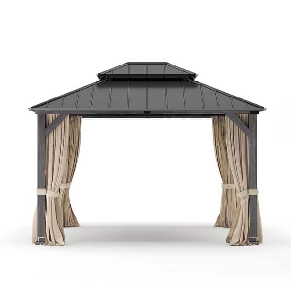 LUE BONA 12x14 Hardtop Outdoor Metal Gazebo, Galvanized Steel Double