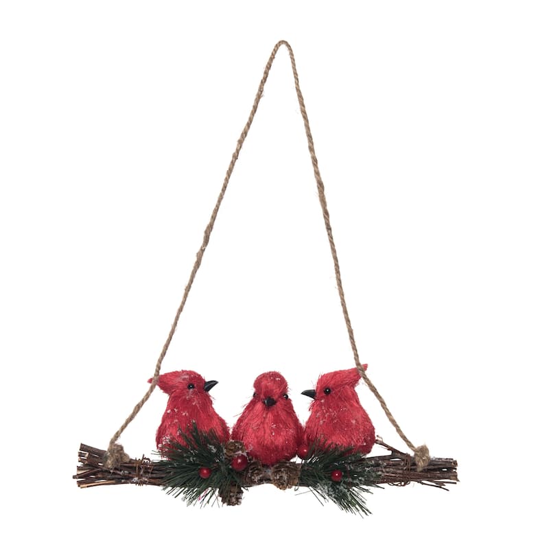 Transpac Foam 10 in. Multicolor Christmas Sisal Perched Cardinals Hanging