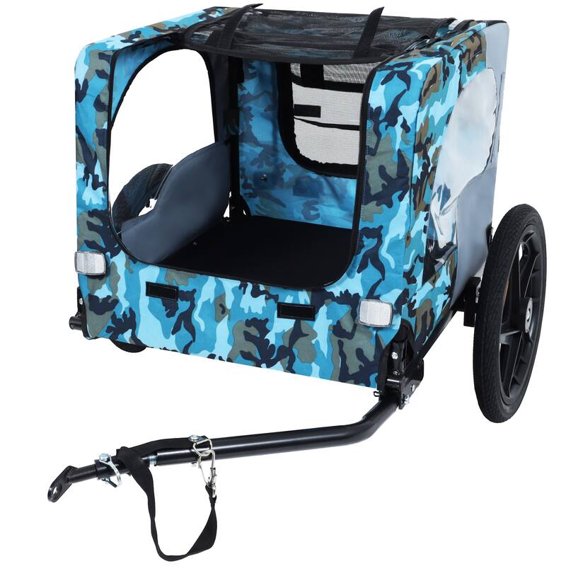 Outdoor Collapsible Pet Bike Trailer With 16-Inch All-Terrain Wheels & Universal Hitch-Foldable Dog/Cargo Carrier Cart