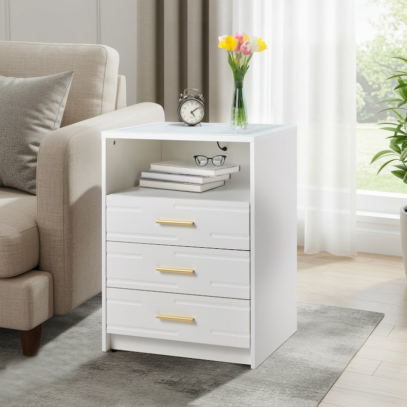EROMMY Smart Nightstand with Wireless Charging, USB Ports, and Adjustable LED Lighting – Modern Bedside Table with 3 Drawers