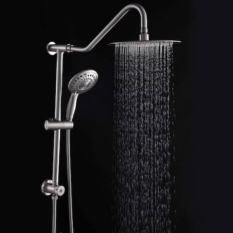 5 -Spray Patterns 10 in. Wall Mount Dual Shower Heads Plastic Drill-Free Adjustable Slide Bar and Hose in Brushed Nickel