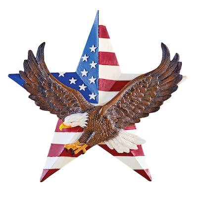 Hand-Painted Patriotic American Eagle Wall Star Decor - Multi