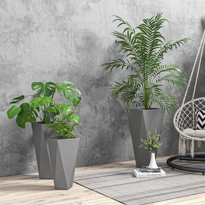Outsunny 28.75", 24.5", 20.5" Tall Planters Set of 3, MgO Indoor Outdoor Planters with Drainage Holes, Stackable Flower Pots
