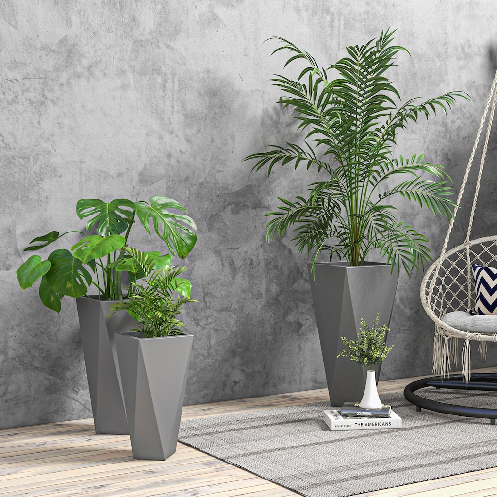 Outsunny 28.75", 24.5", 20.5" Tall Planters Set of 3, MgO Indoor Outdoor Planters with Drainage Holes, Stackable Flower Pots