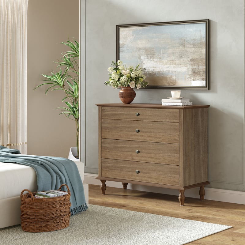 Rustic Wooden 4-Drawer Storage Chest with Metal Knobs and Solid Wood Feet by GDFStudio