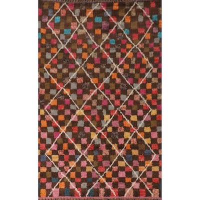 Checkered Moroccan Oriental Area Rug Handmade Wool Carpet - 6'10" x 10'6"