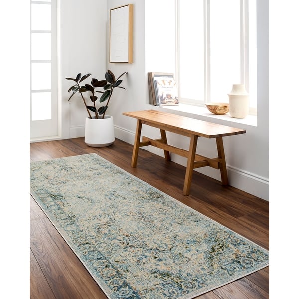 slide 2 of 6, Livabliss Lillian Machine Washable Faded Classic Area Rug Dark Green/Dark Blue - 2' x 2'11"