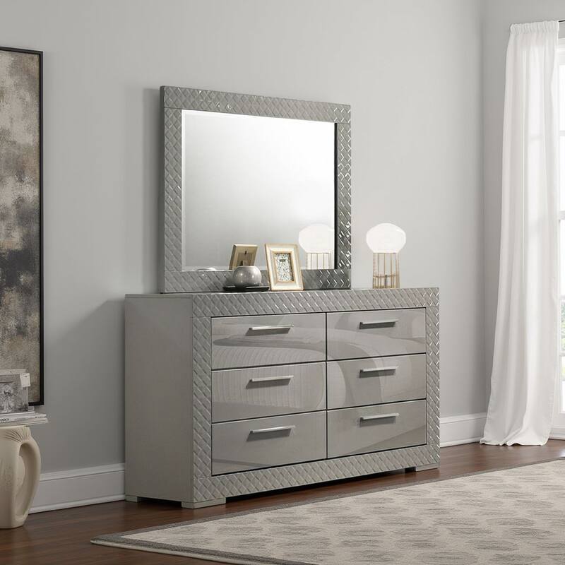 Ivon Dresser Mirror, Gray High Gloss Finish, Rectangular 37 Inch