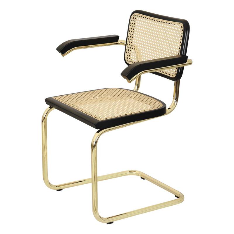 Breuer Chair Company Marcel Breuer Cesca Cane Cantilever Armchair Arm Chair w/ Brass Steel Frame (Various Wood & Cane Colors)
