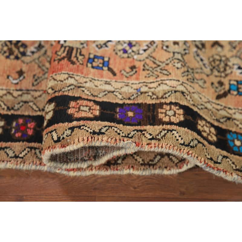 Hamedan Vintage Persian Runner Rug Handmade Orange Wool Carpet - 3'5" x 10'4"