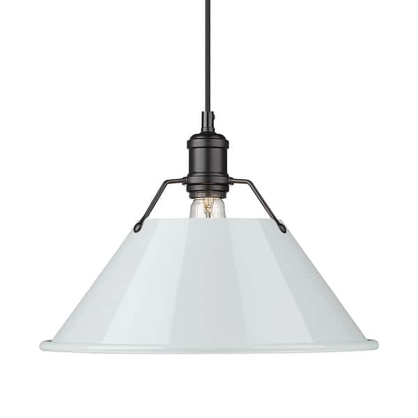 slide 1 of 1, Yep by Golden Lighting Orwell 1-light 14in Pendant in Matte Black and Dusky Blue shade