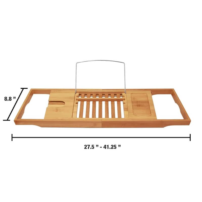 ToiletTree Products Bamboo Bathtub Caddy with Extending Sides and Adjustable Book Holder - Brown - 31.5 x 10 x 3