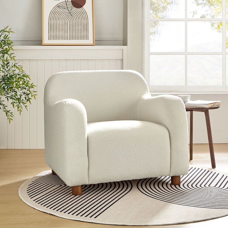 Wayne 35" Wide Boucle Upholstered Teddy Accent Chair with Solid Wood Legs by HULALA HOME
