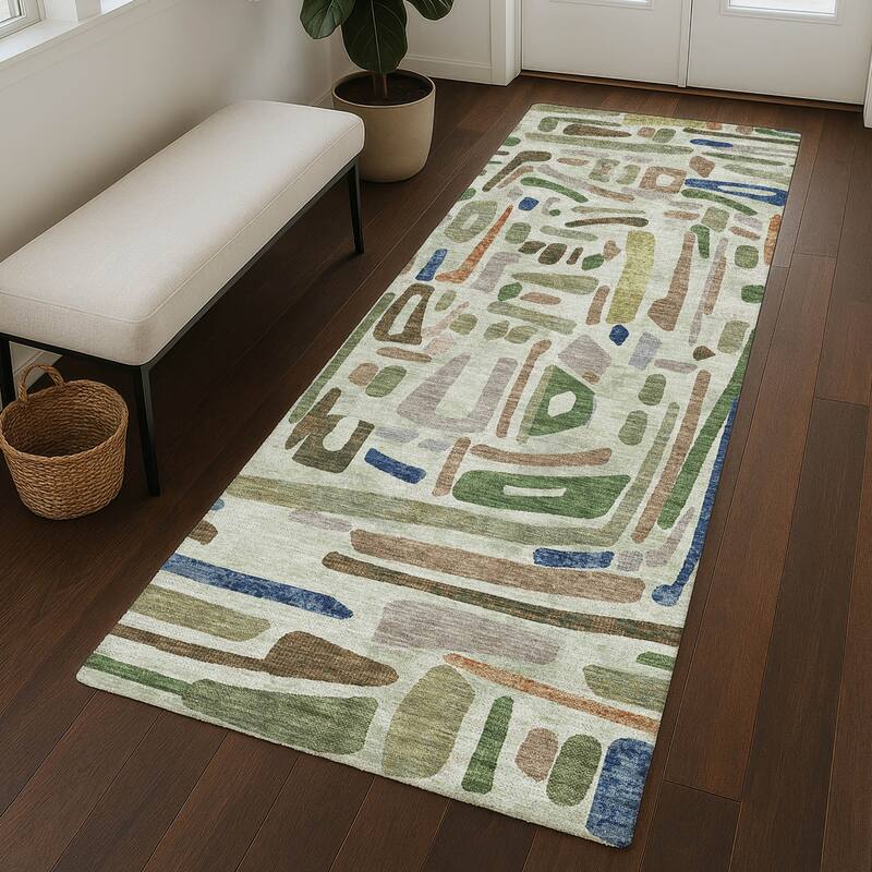 Machine Washable Indoor/ Outdoor Global Geo Chantille Rug