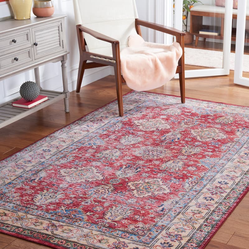 SAFAVIEH Tucson Machine Washable Slip Resistant Fraida Oriental Rug - 4' x 6' - Rust/Beige