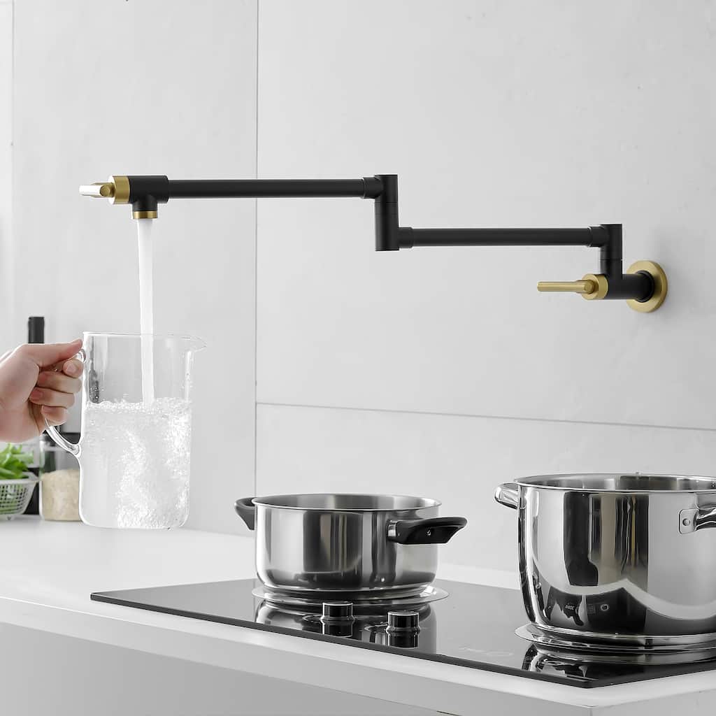 Wall Mounted Folding Pot Filler with Double-Handle Kitchen Sink Faucet - 26.49"D×0.78"W×2.36"H