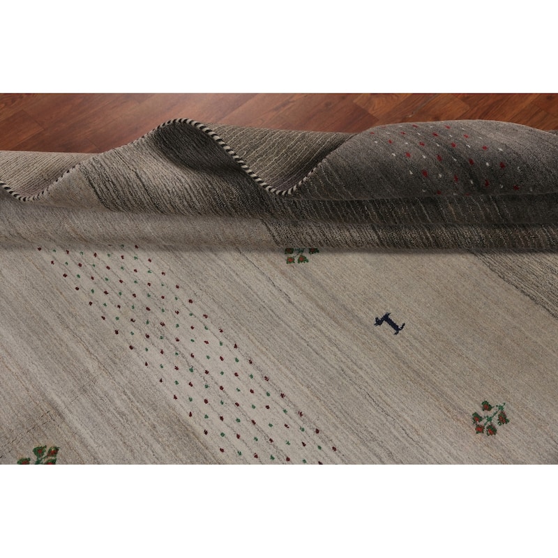 Striped Tribal Gabbeh Oriental Rug Hand-Knotted Beige Wool Carpet - 6'0" x 9'8"