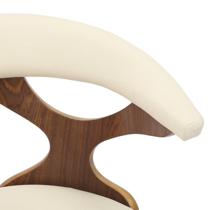 Dining Chairs Round Leather Seat with Solid Wood Legs Accent Arm Chair Modern Cut-Out Design