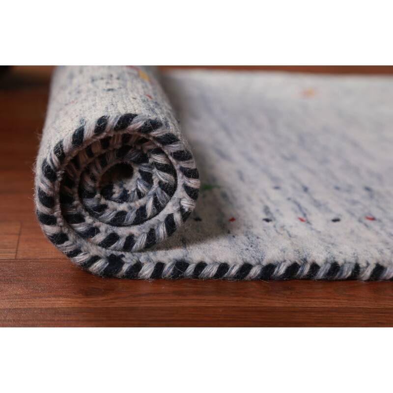 Hand Knotted Oriental 100% Wool Carpet Tribal Stripe Beige & Ivories Gabbeh Area Rug - 4' 9'' X 3' 1''