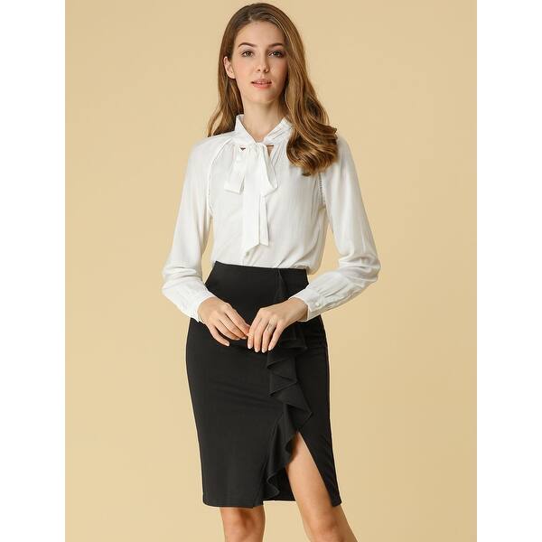 Shop Women S Slit Hem Ruffle Casual Work Office Midi Bodycon Skirt