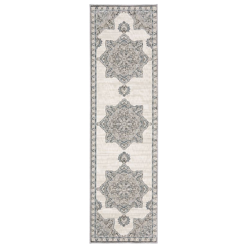 Style Haven Everly Vintage Center Star Medallion Ivory/ Blue Area Rug - 2' 3" x 7' 6" - Runner