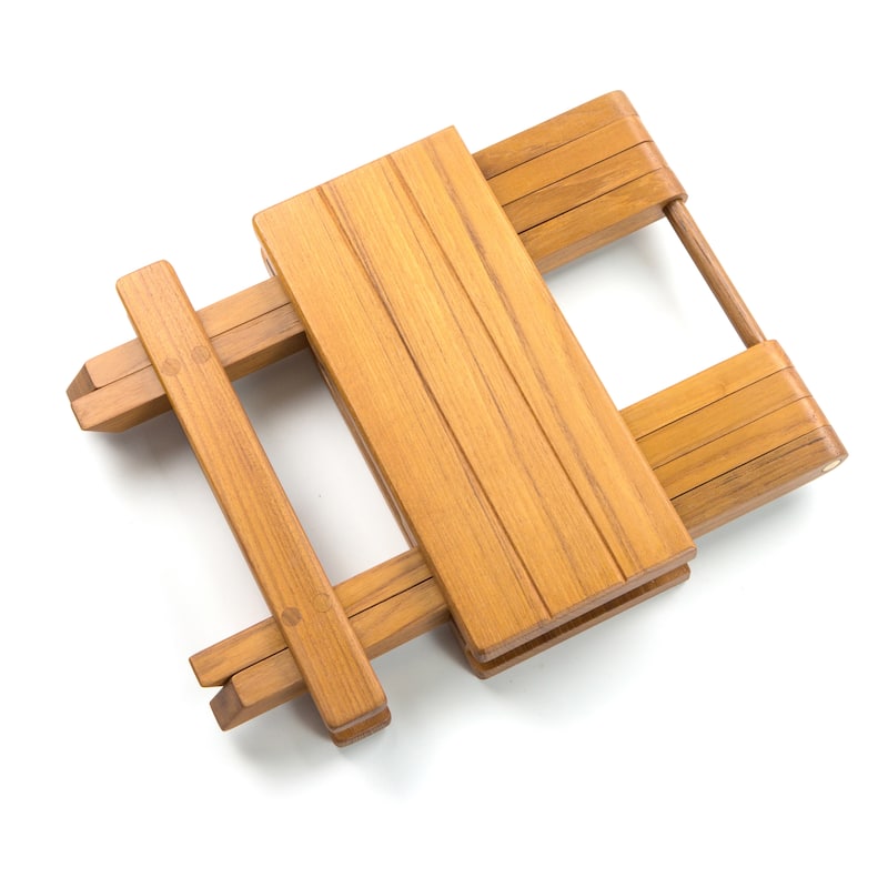 Teak Grooved Top Fold-Away Table/Stool
