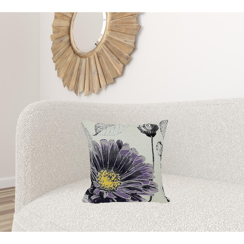 18"x18" Purple Polyester and Cotton blend Floral Zippered Pillow