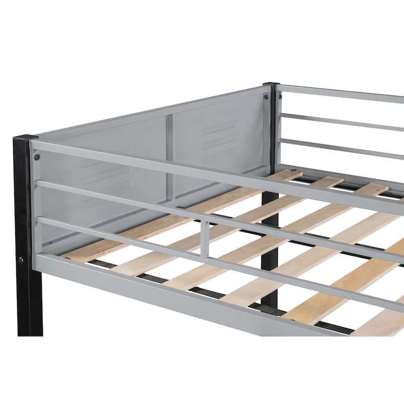 Space-Saving Metal Triple Twin Bunk Bed with Convertible Design and Full-Length Guardrails
