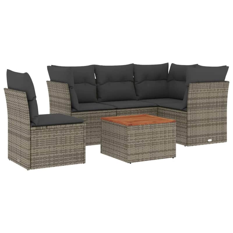 vidaXL Patio Sofa Set with Cushions Outdoor Furniture 6 Piece Poly Rattan