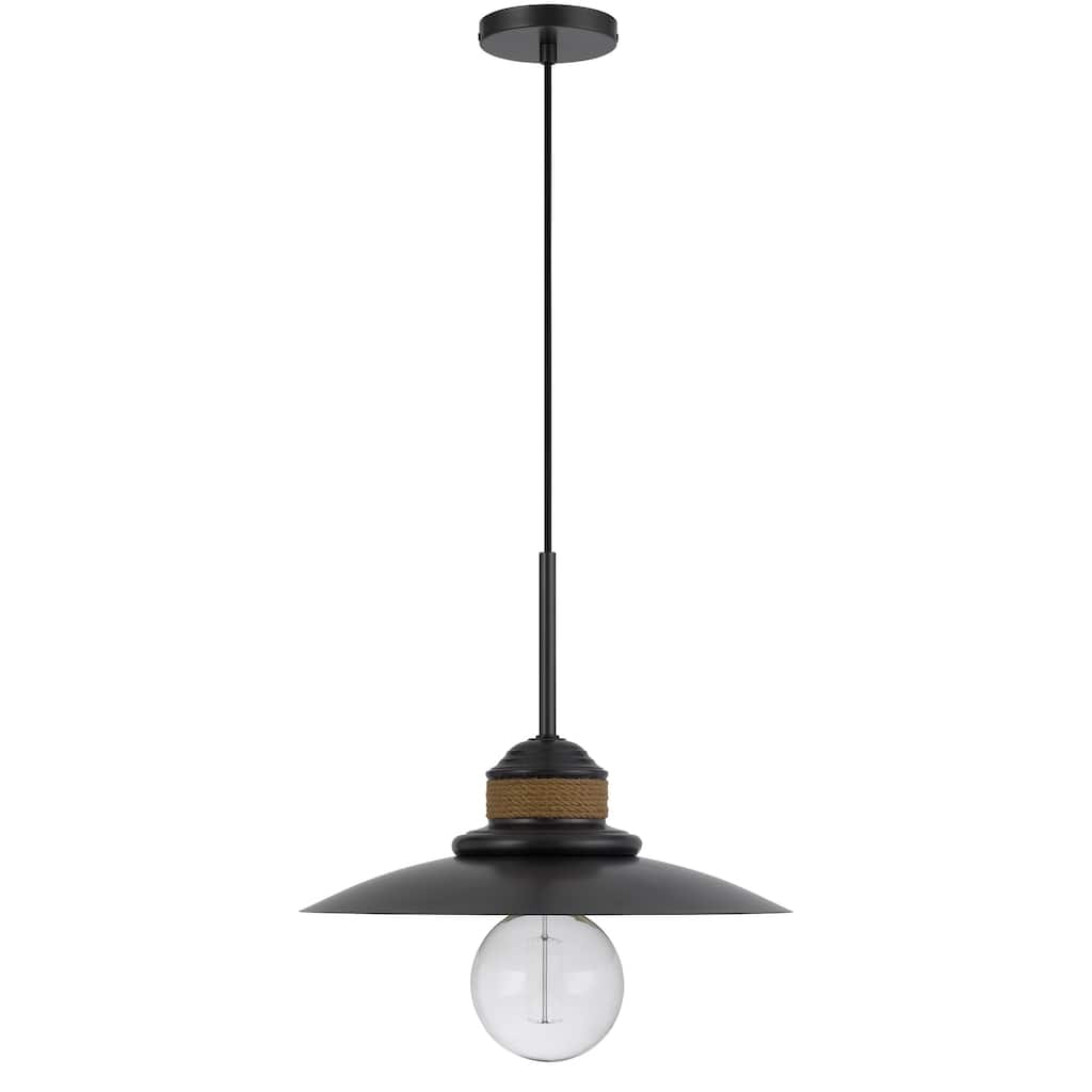 Oly 16 Inch Pendant Light w Burlap Rope Design, Dark Gray
