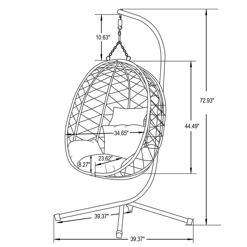 LeisureMod Summit Foldable Hanging Egg Swing Chair with Removable Cushion for Porch, Patio, Backyard, Garden, Lounge