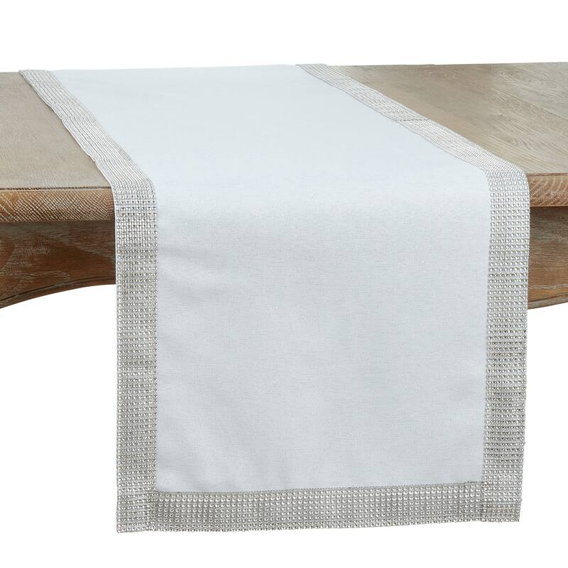 Linen Blend Runner With Studded Borders - 16"x108" - White