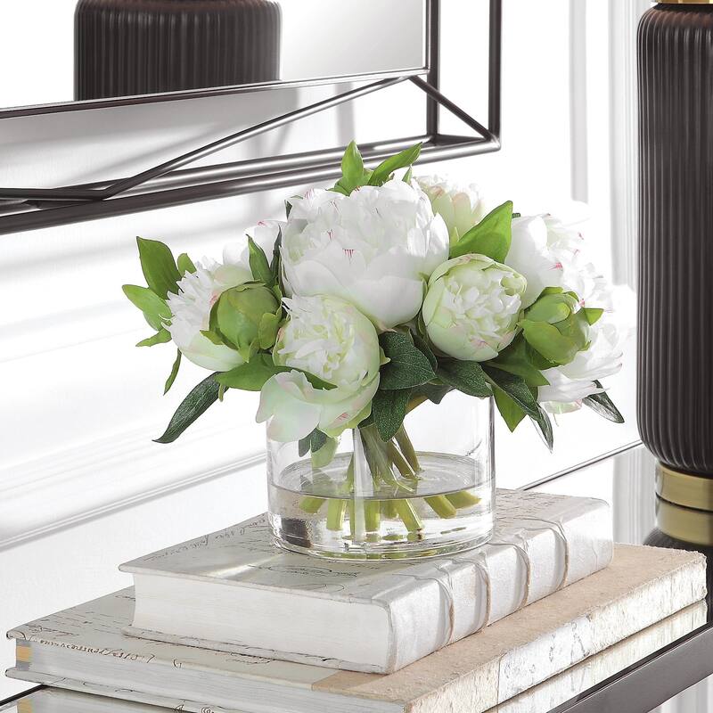 Uttermost 60198 Garden Peony 7-3/4" Tall Glass Polyester Faux Flora