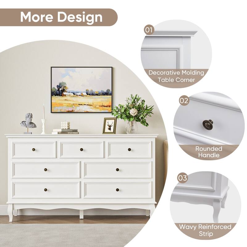 7 - Drawer Dresser with Solid Wood Legs and Painted Finish
