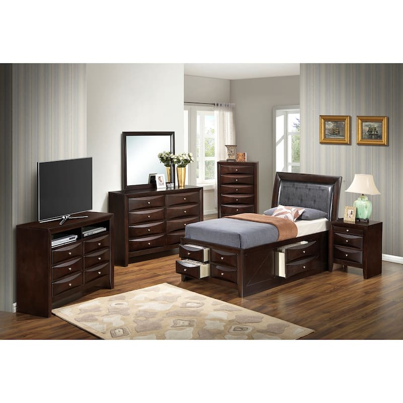 Tufted Faux Leather Twin Panel Bed with Storage Drawers - 85" - Brown
