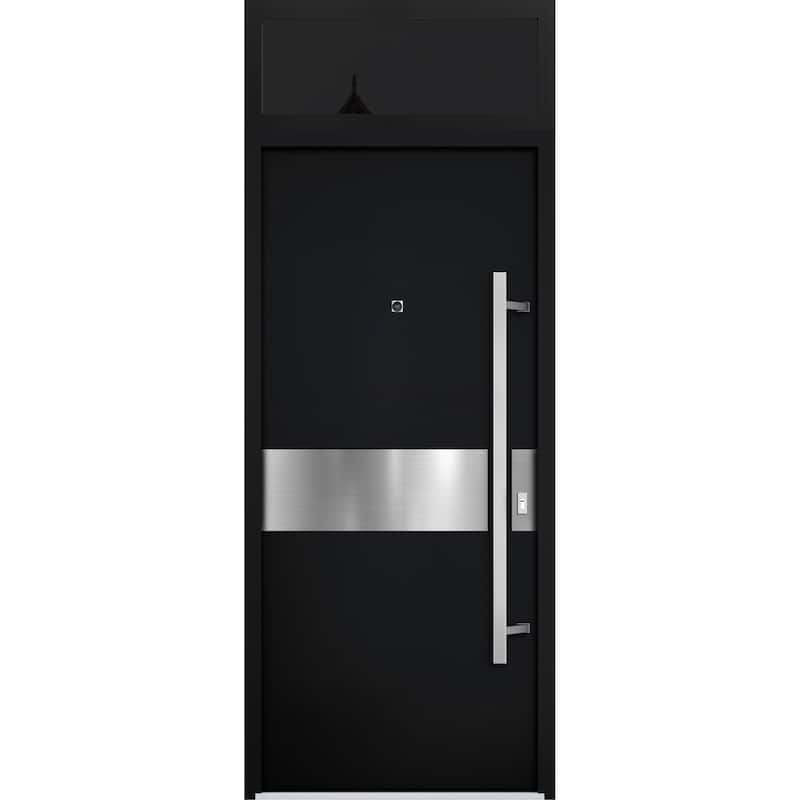 Front Prehung Steel Door 6072 Black Enamel Side and Top Window Sidelite W36+14xH80+16 Lh I Bedroom Door Bathroom Door - Black - 36" x 96"