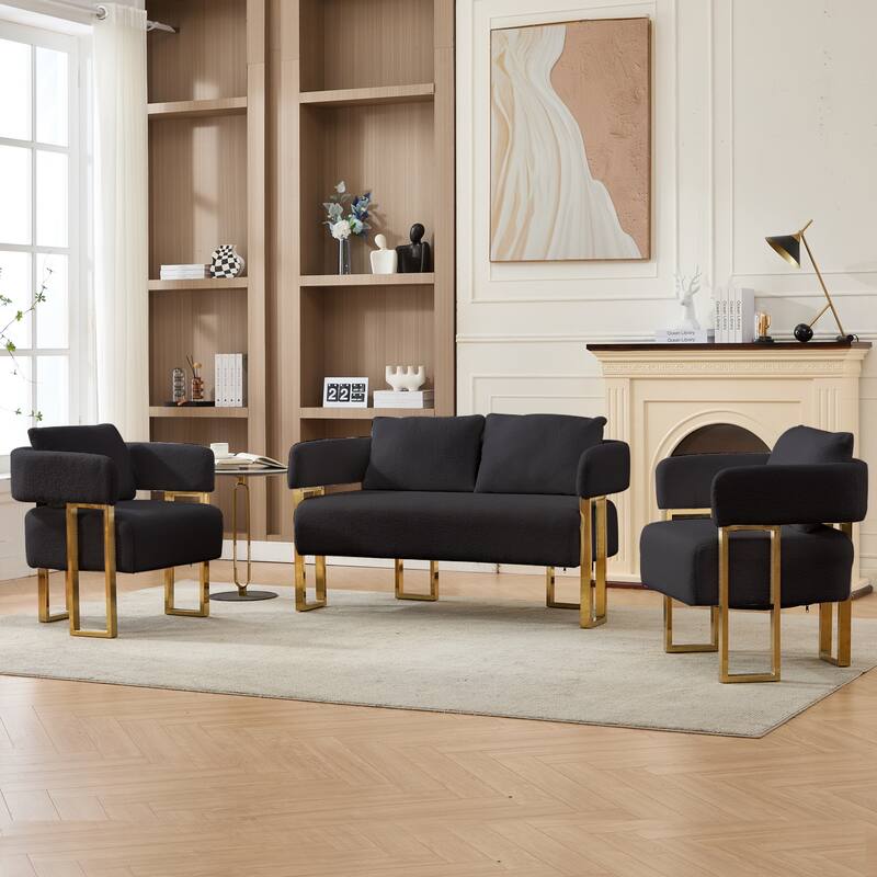 Modern decorative chair, living room side chair with gold metal legs, no wheels, suitable for dressing area