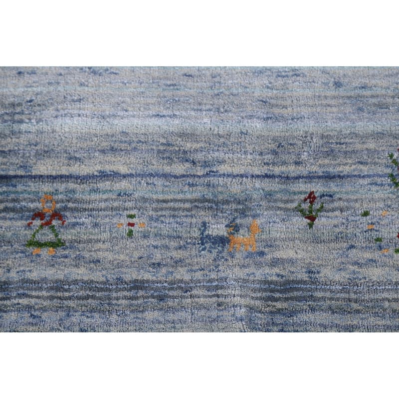 Striped Gabbeh Oriental Area Rug Handmade Blue Wool Carpet - 7'10"x 9'7"