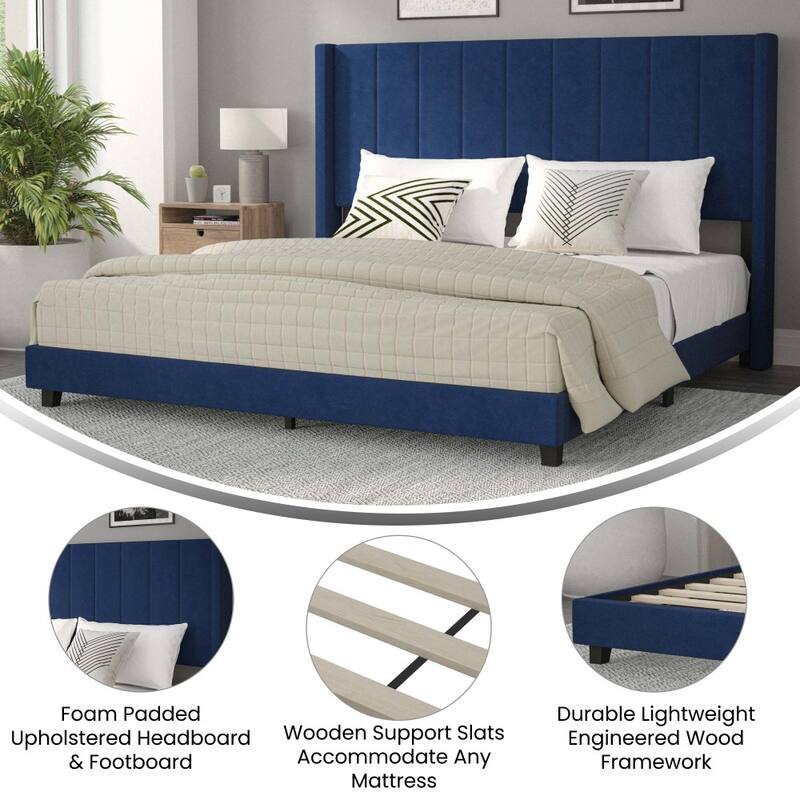 Upholstered Platform Bed with Wingback Headboard